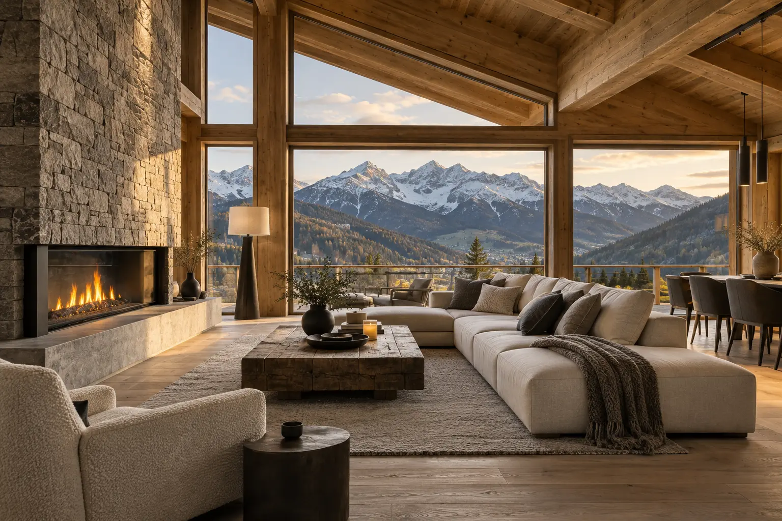 Wohnbereich eines alpinen Chalets